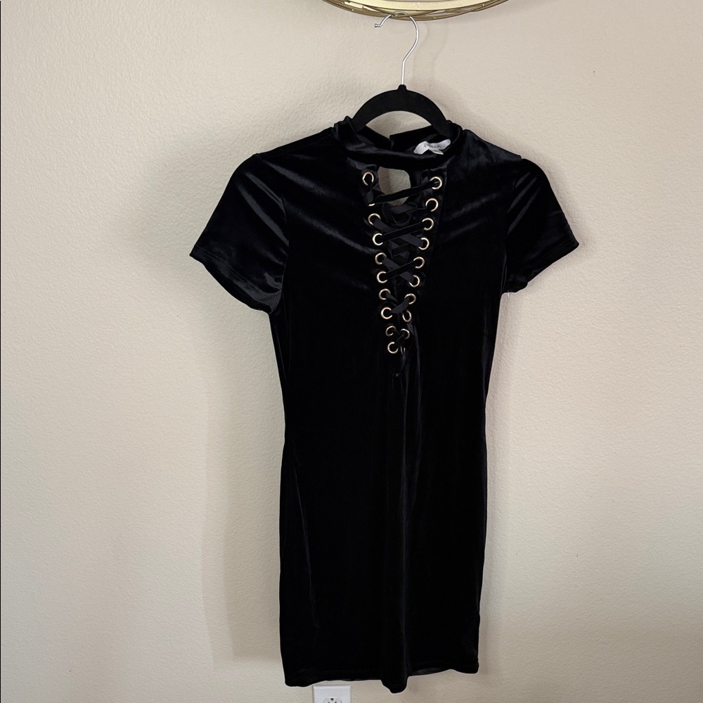 Active USA Black Lace-Up Mini Dress